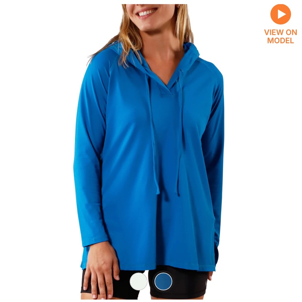 UV Skinz Women's Vacation Cover-Up Hooded Sun Shirt Swim Shirt Size Large Blue